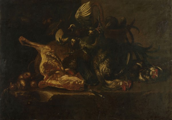 Still life with meat and dead birds, 1660-1671. Creator: Christoffel Puytlinck.