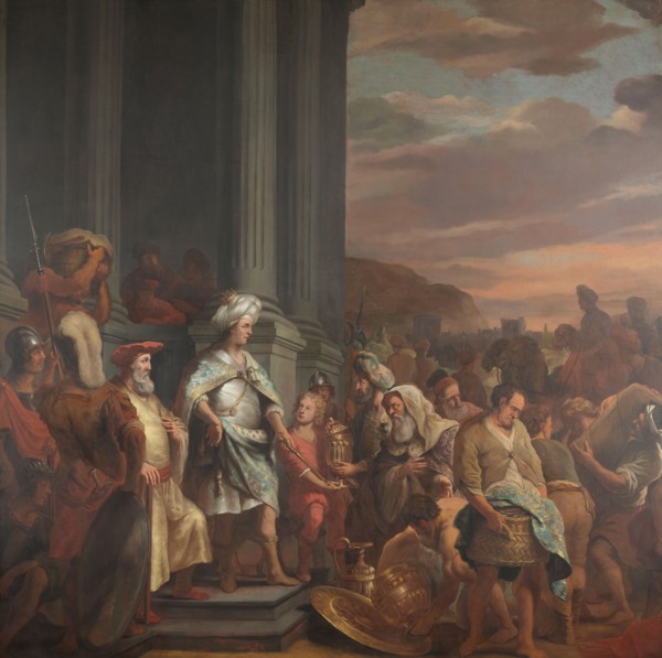 King Cyrus Handing over the Treasure Looted from the Temple of Jerusalem, 1655-1669. Creator: Ferdinand Bol.
