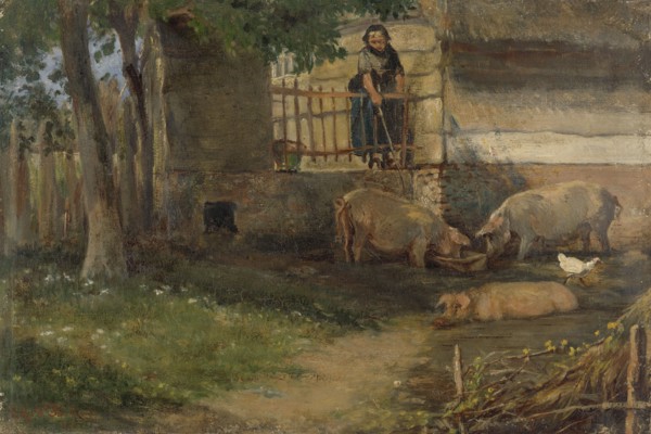 Pigs in a Barnyard, 1860-1891. Creator: Guillaume Anne van der Brugghen.