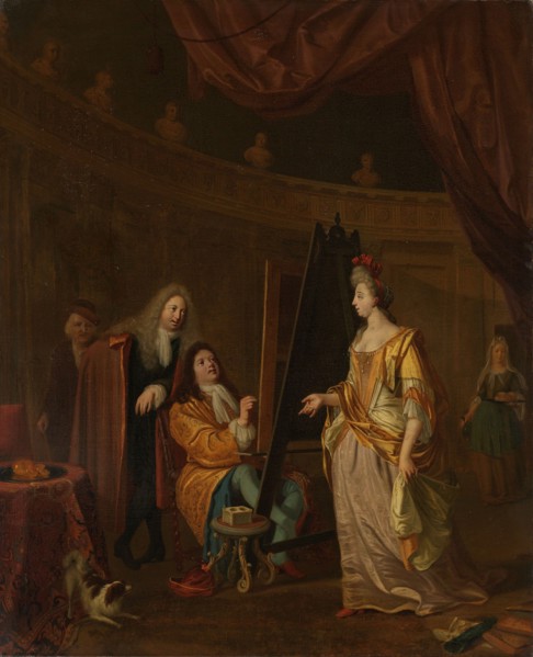 An Artist in his Studio, Painting the Portrait of a Lady, 1707. Creator: Ludolf Bakhuizen.