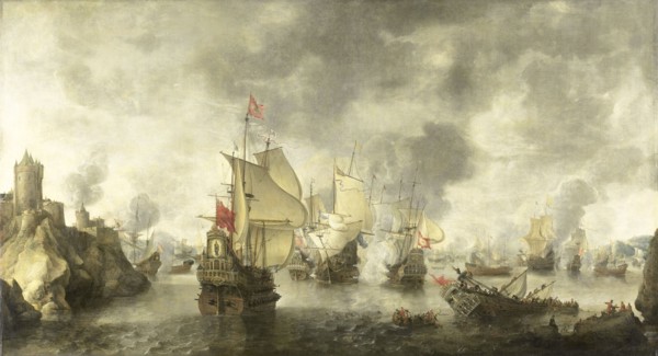 Battle of the Combined Venetian and Dutch Fleets against the Turks in the Bay of Foya, 1649, 1656. Creator: Abraham Beerstraten.