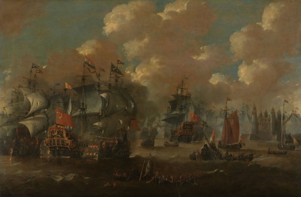 The Battle of the Sound with the Eendracht Engaging Two Swedish Warships, 1658, c.1670. Creator: Anon.