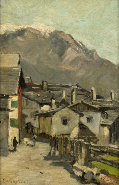 Houses along a road near a mountain (Innsbruck?), c.1882. Creator: George Poggenbeek.