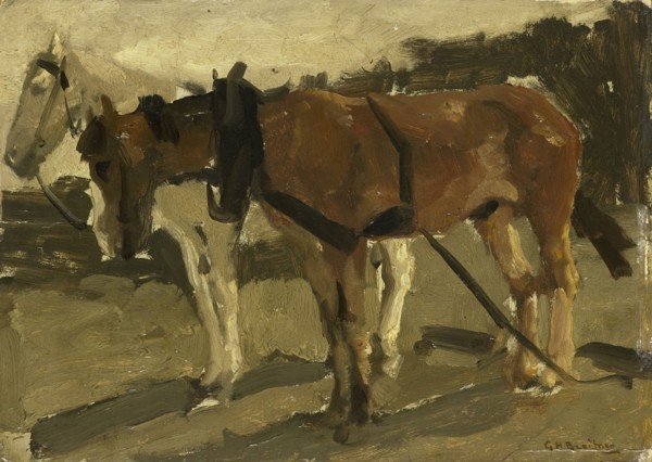A Brown and a White Horse in Scheveningen, c.1880-c.1923. Creator: George Hendrik Breitner.