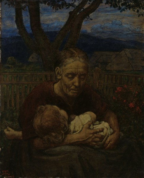 Mother and Child in a garden, 1850-1924. Creator: Hans Thoma.
