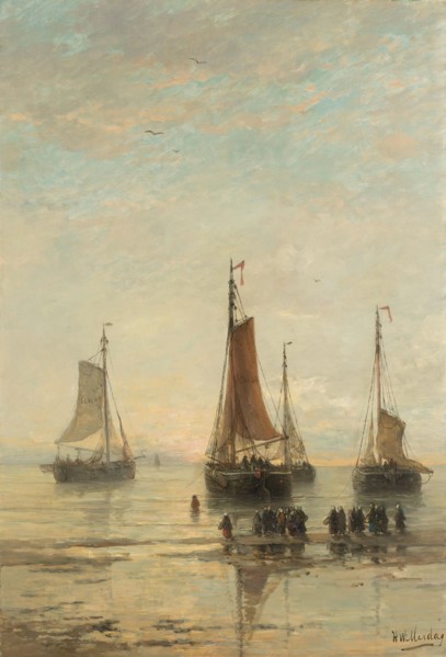 Bluff-Bowed Scheveningen Boats at Anchor, 1860-1889. Creator: Hendrik Willem Mesdag.