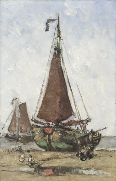 Bluff-bowed Fishing Boat on the Beach, c.1880-c.1906. Creator: Johannes Barnardus Antonius Maria Westerwoudt.