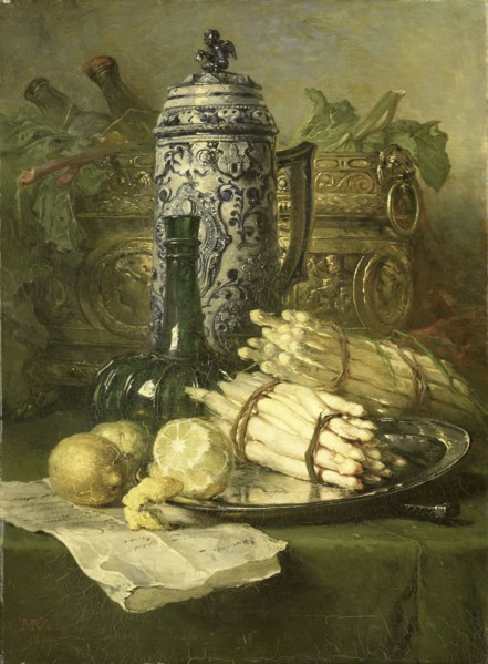 Still life with stoneware jug, 1878.  Creator: Maria Vos.