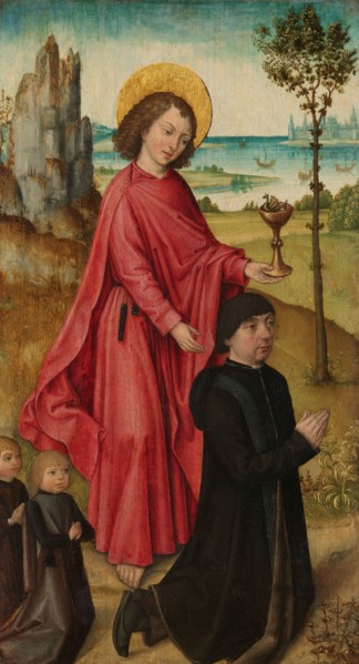 A Donor and his two Sons with Saint John the Evangelist, inner left wing of a triptych, c.1480-c.148 Creator: Master of the Saint Ursula Legend.