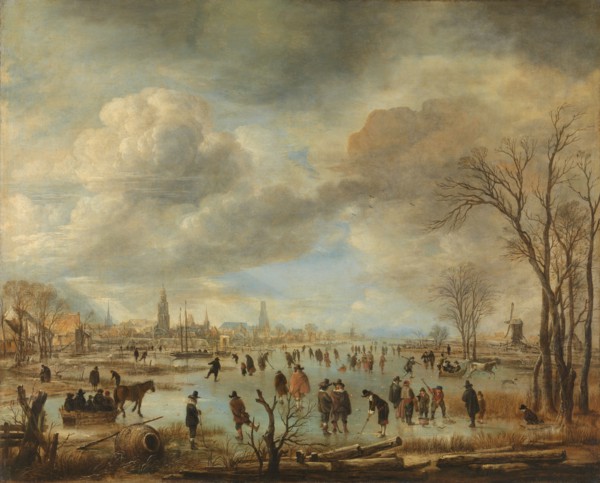 Winter Landscape near a Town with Kolf Players and Horse-Drawn Sleighs, c.1650-c.1655. Creator: Aert van der Neer.