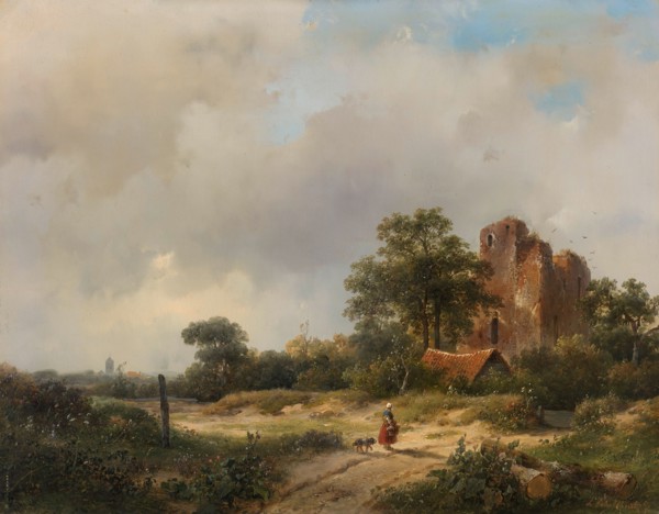 Landscape with the Ruins of Brederode Castle in Santpoort, 1844. Creator: Andreas Schelfhout.