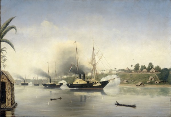 The shelling of the Sultan of Jambi's Kraton...8 September 1858, 1858-1865.  Creator: Unknown.