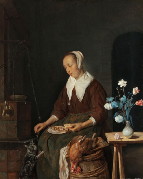 Woman Eating, Known as ‘The Cat’s Breakfast’, c.1661-c.1664. Creator: Gabriel Metsu.