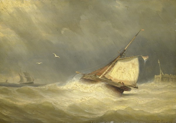 Rough Sea with Sailing Vessels, 1850-1859. Creator: Georges Johannes Hoffmann.