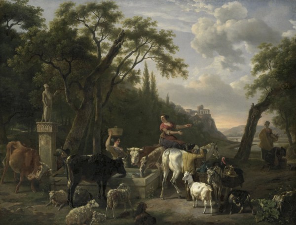 Italian Landscape with Shepherds and Animals at a Fountain, 1780-1810. Creator: Jean-Louis Demarne.