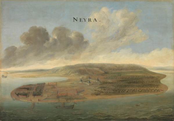 Two Views of Dutch East India Company Trading Posts: Lawec in Cambodia and Banda in the Southern Mol Creator: Johannes Vinckboons.