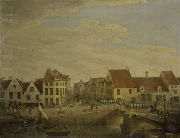 Dutch Troops passing through the Fortress of Dendermonde, c.1820. Creator: Petrus Groenia.