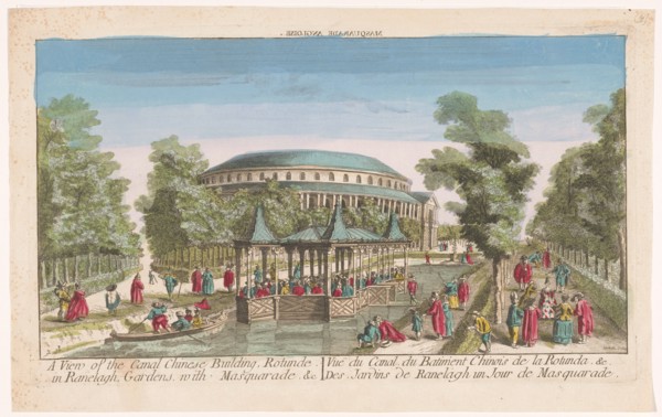 View of the Rotunda and the Chinese Pavilion on the Canal in London's Ranelagh Gard..., 1752-1799. Creator: Unknown.