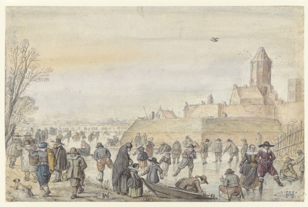 Winter Scene on the Frozen Canal near the Kalverhekkenpoort, Kampen, before 1607. Creator: Hendrick Avercamp.