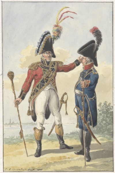 Two standing soldiers, 1801. Creator: Jan Antony Langendijk.