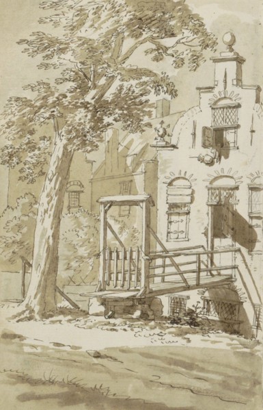 Bridge in front of a house with a stepped gable, c.1783-c.1797. Creator: Johannes Huibert Prins.