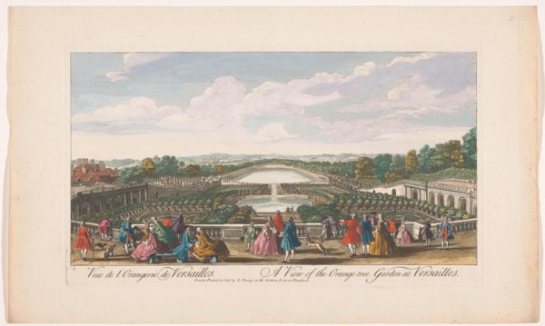 View of the orange trees in front of the Orangerie of the Palace of Versailles, 1700-1761. Creator: Unknown.