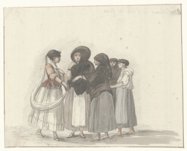 Traditional costumes of the island of Gozo, 1778. Creator: Louis Ducros.