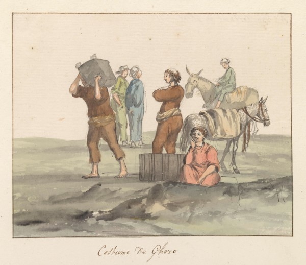 Traditional costumes of the island of Gozo, 1778. Creator: Louis Ducros.