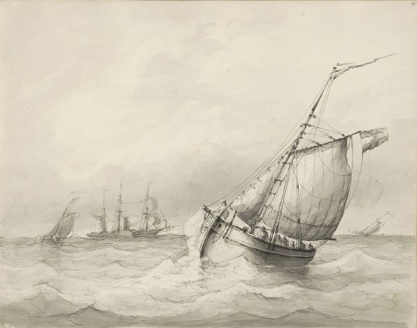 Sailing ships at sea, c.1825-c.1875. Creator: Circle of Petrus Johannes Schotel.