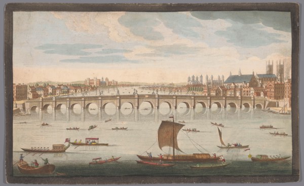 View of Westminster Bridge over the River Thames in London, viewed from the north, 1751. Creator: Fabr. Parr.