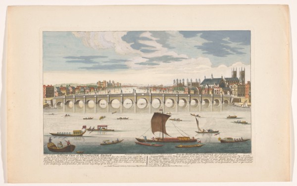 View of Westminster Bridge over the River Thames in London, viewed from the north, 1751. Creator: Fabr. Parr.