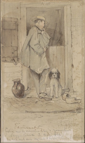 Son Felix by the half-door of the Snepenschrik summer house, 1864.  Creator: Johannes Tavenraat.