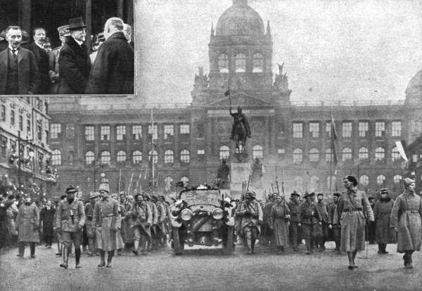 'La Nouvelle Europe; la republique Tchecoslovaque; L'entrée a Prague du president Mazaryk..., 1918. Creator: Pragaphot.
