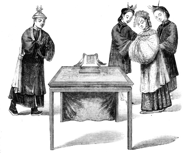 Form of a Treaty of Marriage in China - from a drawing by a Chinese artist, 1857. Creator: Unknown.