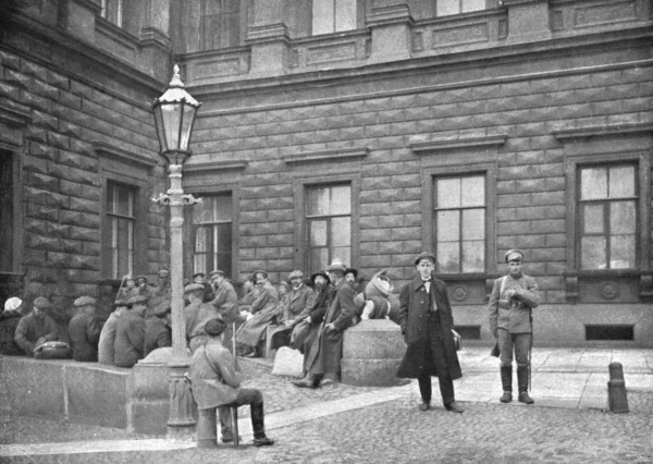 ''La terreur Rouge; La "Bourgeoisie" traquee; groupe d'otages arretes par les Rouges devant..., 1918 Creator: Robert Vaucher.