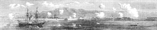 The Persian Expedition - H.E.I.C. "Semiramis", Bushire, Resident's House, Sandbag Batteries, 1857. Creator: Unknown.