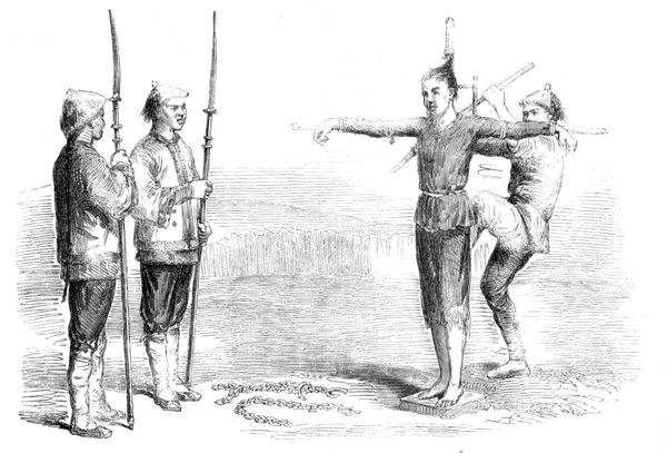 Garotting a Chinese Criminal - from a drawing by a Chinese artist, 1857. Creator: Unknown.