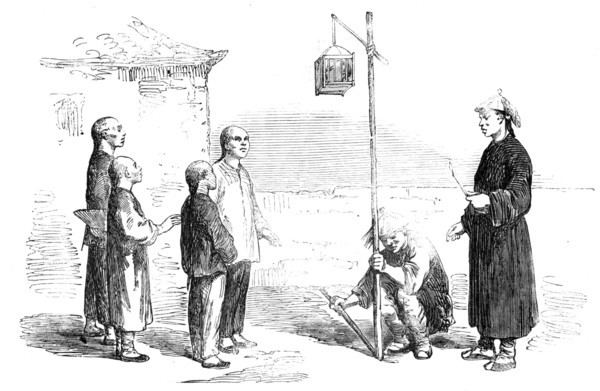 Head of a Chinese Criminal exposed in a Cage to his Children...1857.  Creator: Unknown.