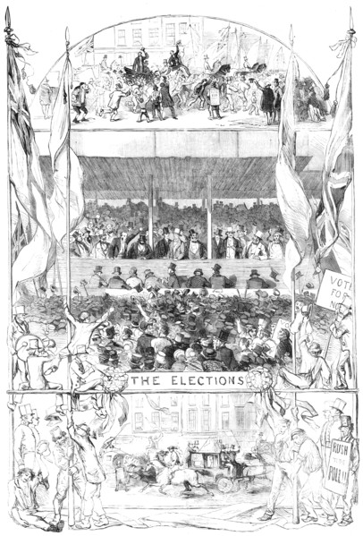 Scenes from the Elections - drawn by George Thomas, 1857. Creator: Unknown.