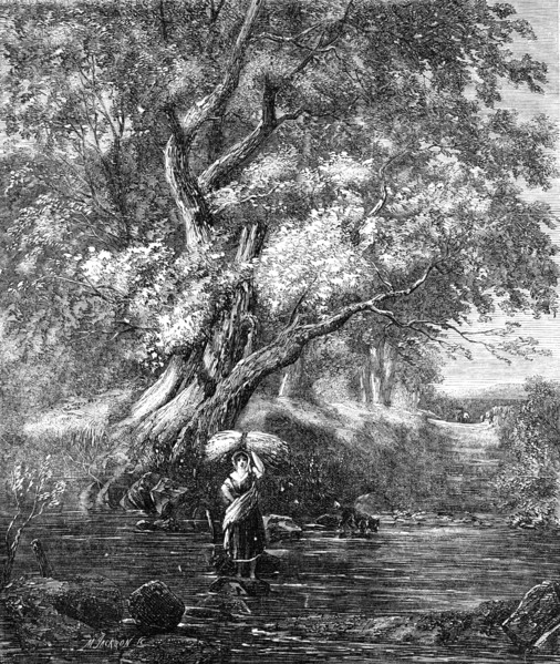 Over the Brook - painted by G. Chester, from the Exhibition of the Society of British Artists,1857 Creator: Mason Jackson.