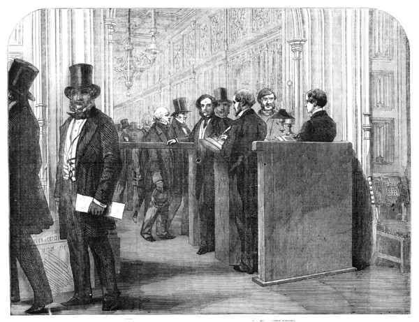 The Division Lobby, House of Commons: Taking the Votes, 1857. Creator: Unknown.