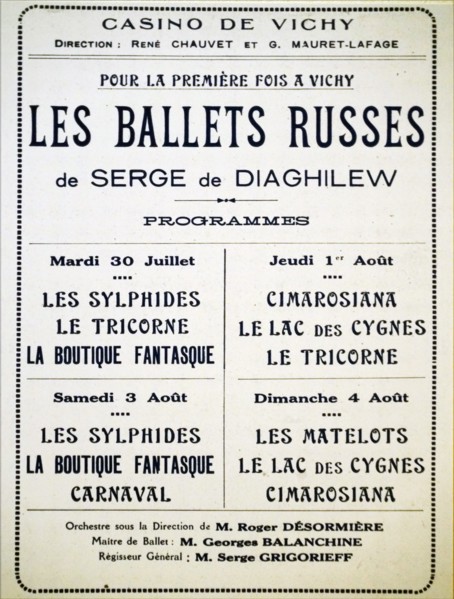 Affiche des Ballets russes du 30 juillet au 4 août 1929 à l'Opéra de Vichy, 1929. Creator: Historic Object.