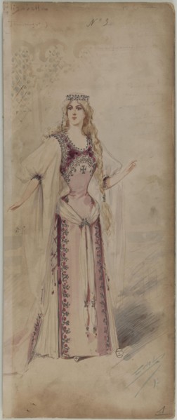 Costume design for Ella Russell als Elisabeth in the Opera "Tannhäuser" by Richard Wagner, 1890s. Creator: Edel (Colorno), Alfredo (1856-1912).