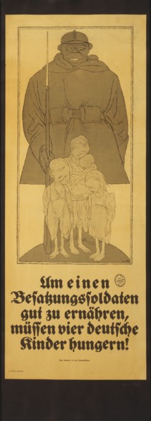 In order to feed an occupying soldier well, four German children have to starve!, 1920. Creator: Arnold, Karl (1883-1953).