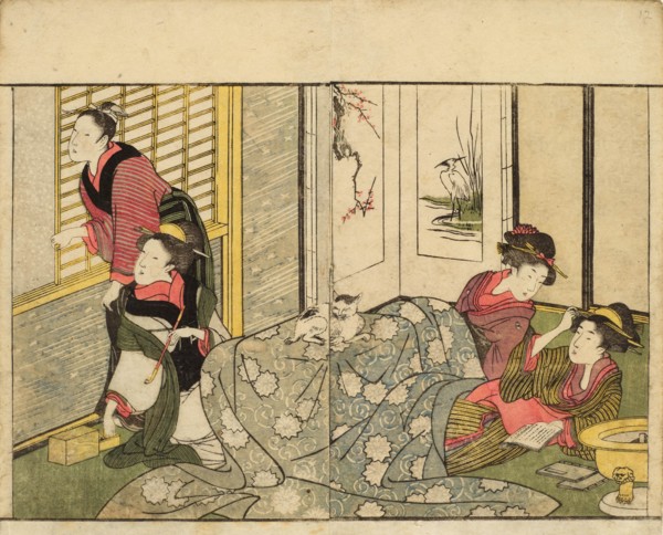 Interior Scene on a Snowy Day. From the Picture Book of Flowers of the Four Seasons..., 1801. Creator: Utamaro, Kitagawa (1753-1806).
