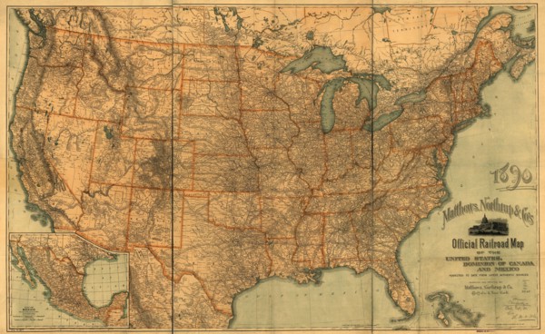 Official railroad map of the United States, Dominion of Canada and Mexico, 1890. Creator: Matthews, Northrup & Co (active 1890s).