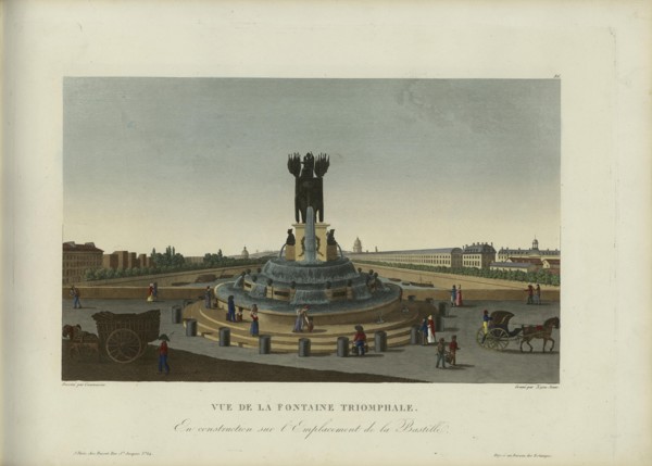 Vue de la fontaine triomphale en construction sur l'emplacement de la Bastille, 1817-1824. Creator: Courvoisier-Voisin, Henri (1757-1830).