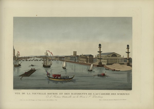 Vue de la nouvelle bourse et des bâtiments de l'académie des siences, et d'histoire..., 1817-1824. Creator: Courvoisier-Voisin, Henri (1757-1830).