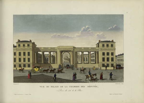 Vue du palais de la Chambre des députés, prise du côté de la place, 1817-1824. Creator: Courvoisier-Voisin, Henri (1757-1830).