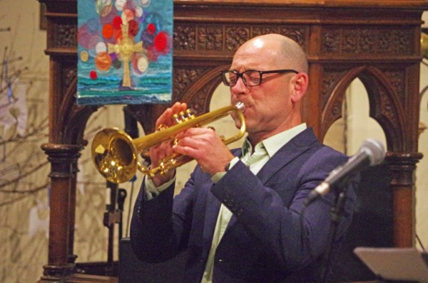 Chris Coull, Josephine Davies Mark Bassey Sextet, St Andrews Church, Hove, East Sussex, 14 Oct 2022. Creator: Brian O'Connor.